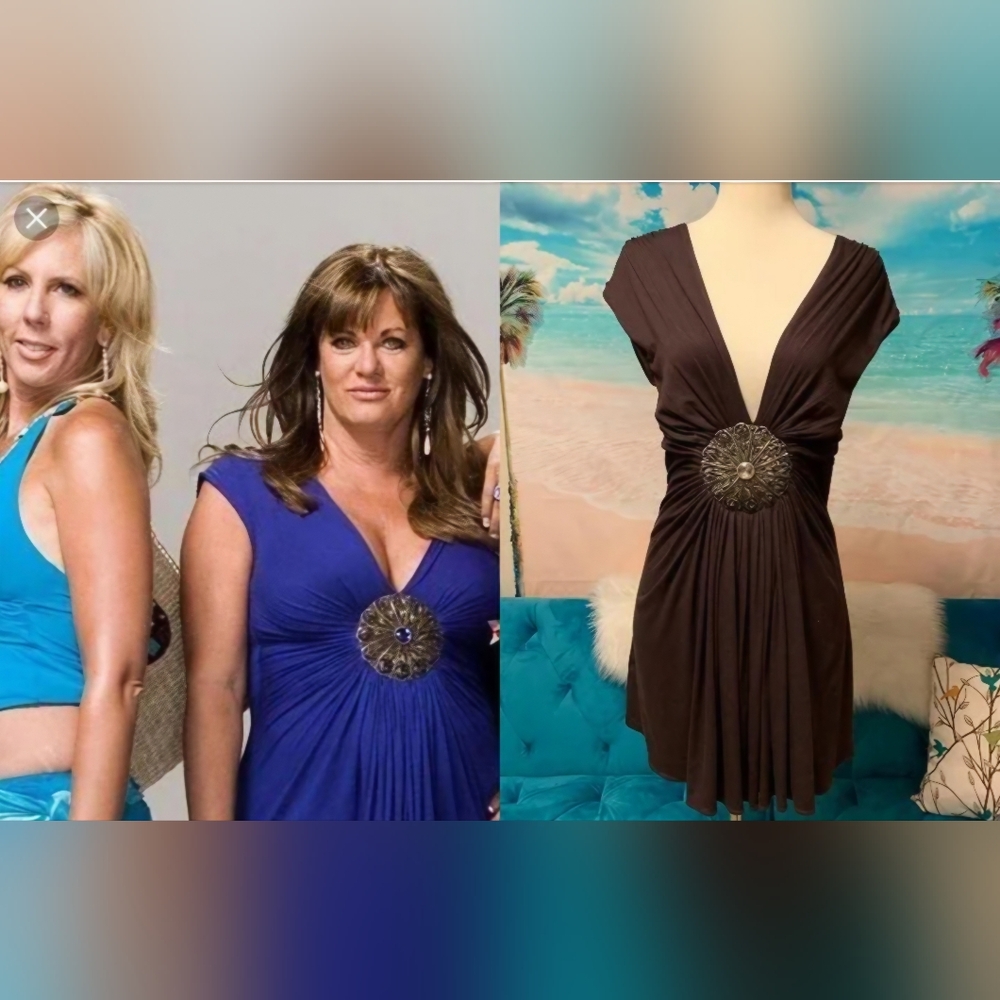 The Famous "SKY" BRAND Long Sleeve Brown Dress with Gold Embellish Details - Picture 8 of 9